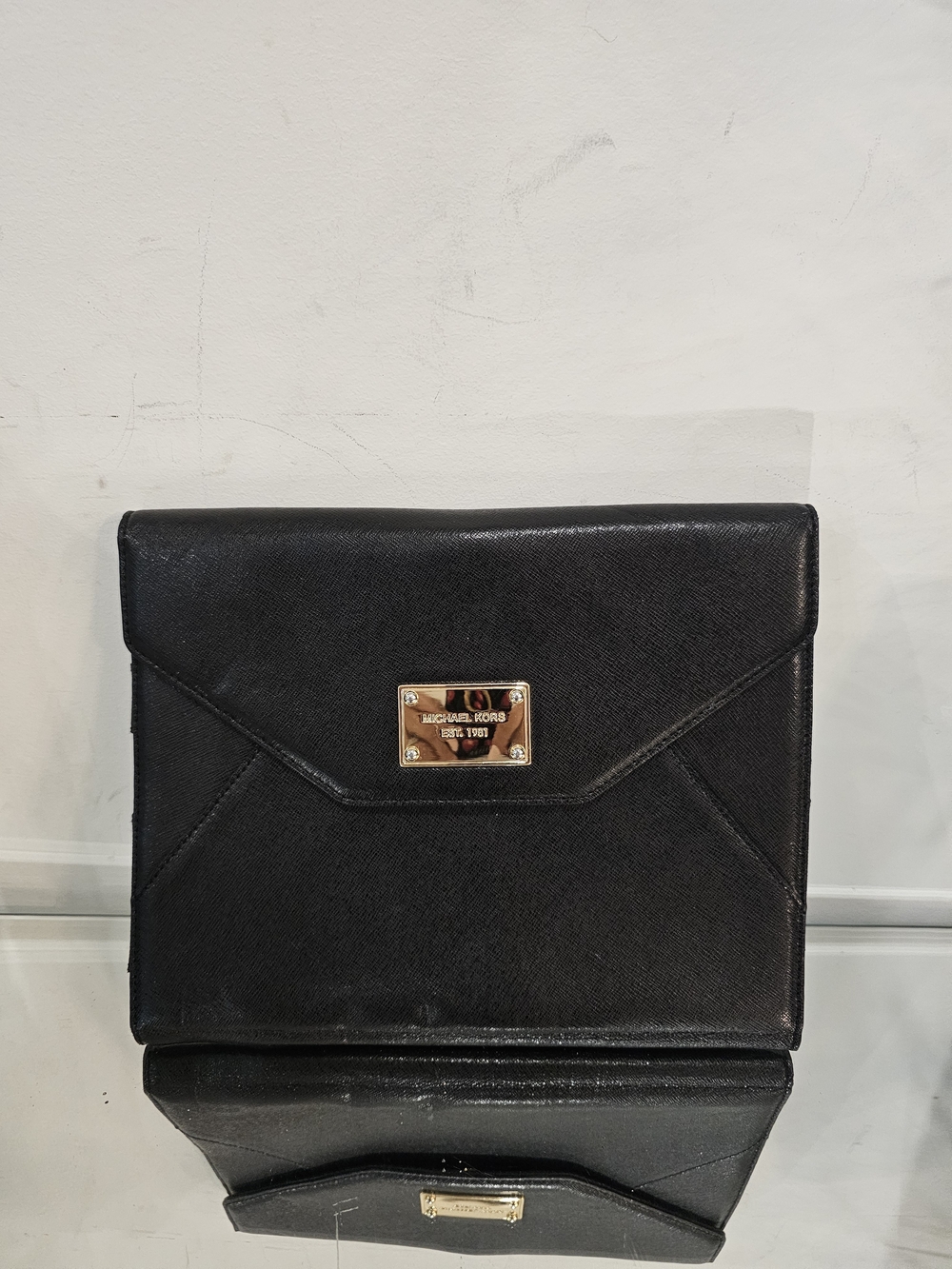 Michael Kors Black Saphiano Leather Mini Clutch Ipad Case Or Organizer Wallet